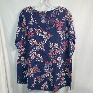 2/$12 Sonoma Navy Floral Short Sleeve Top Comfy